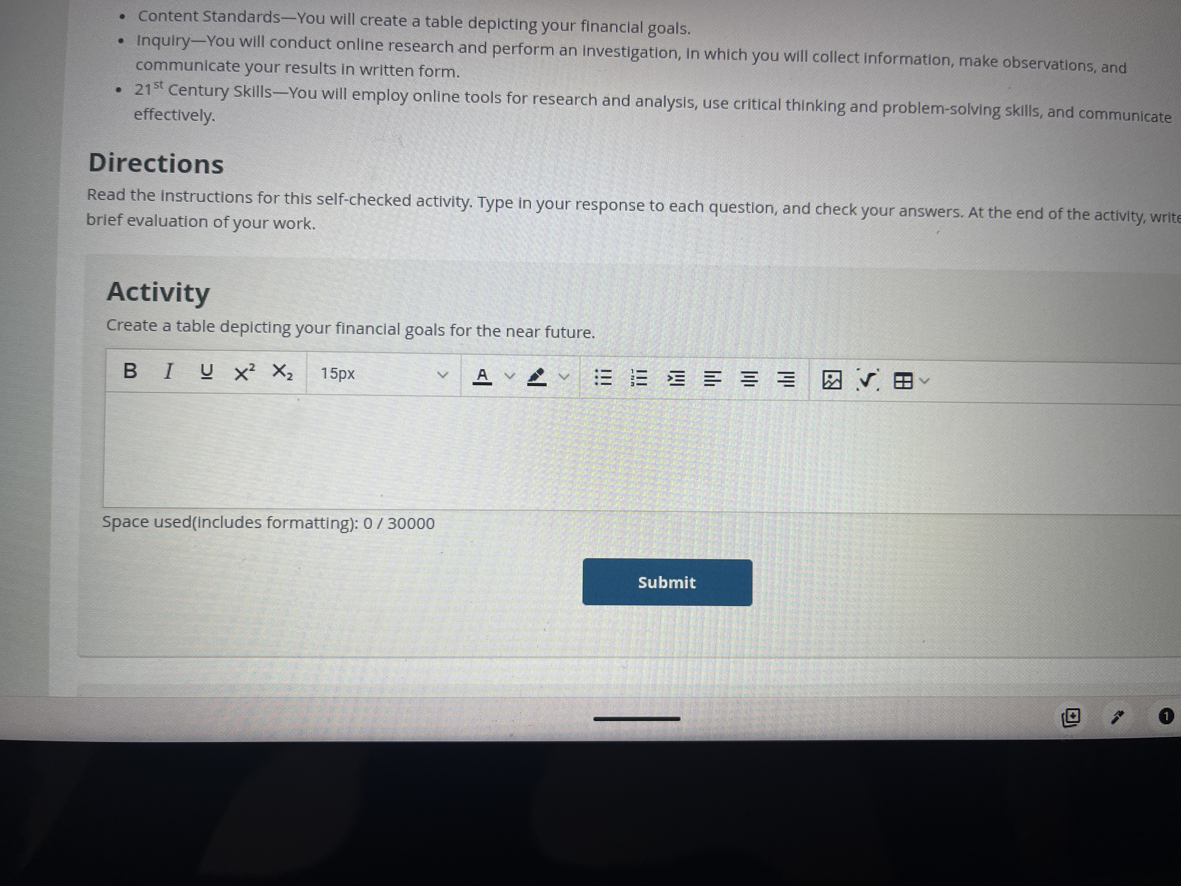 Write me a paragraph . Content Standards-You will