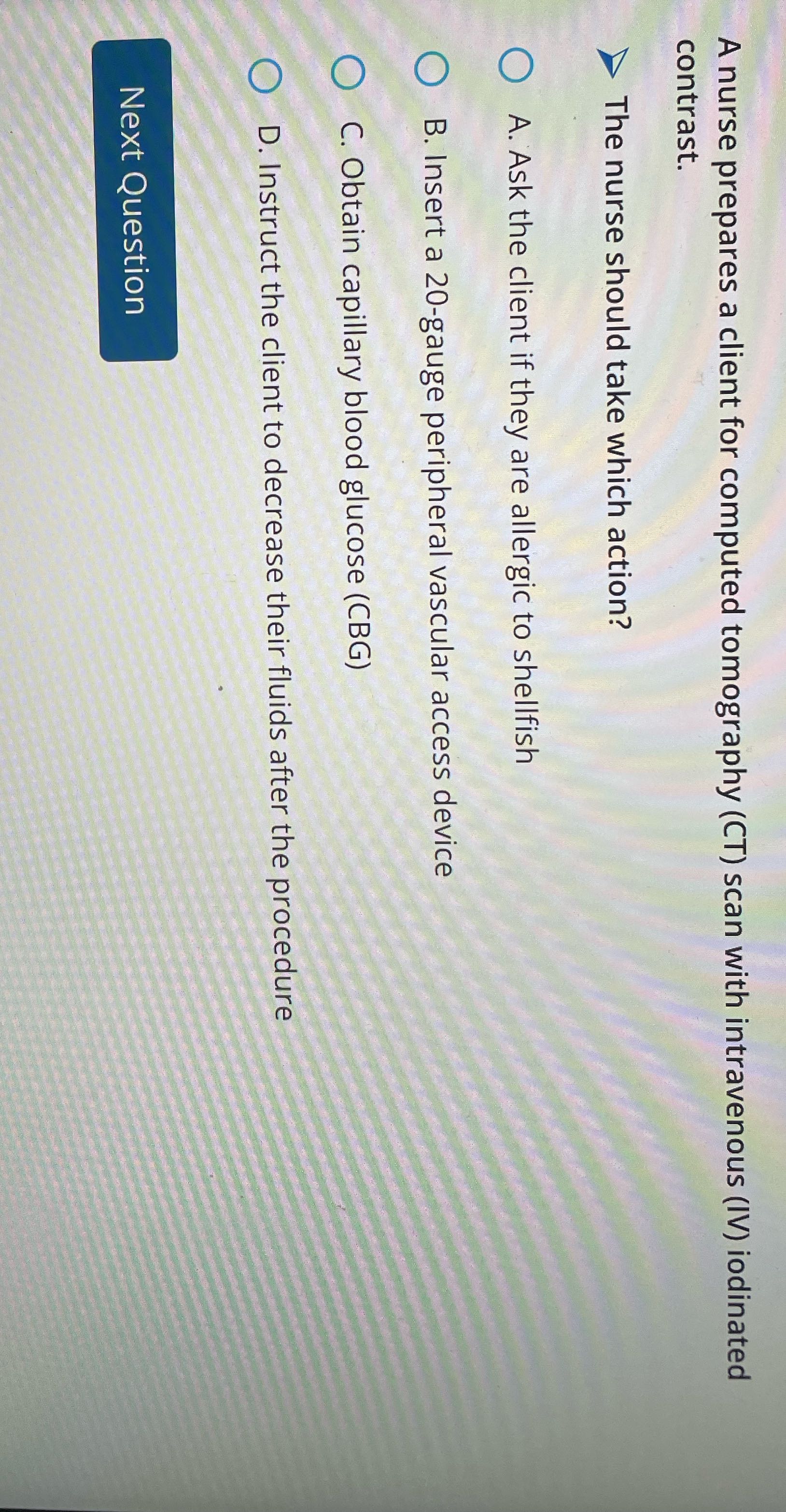 A nurse prepares a client for computed tomography