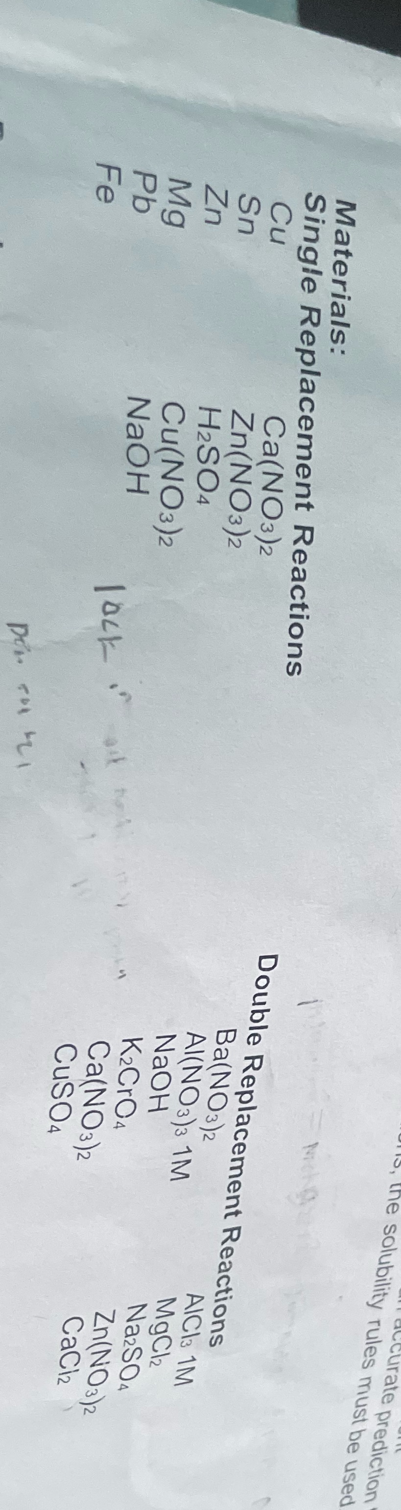 write 4 chemical reactions that will work using