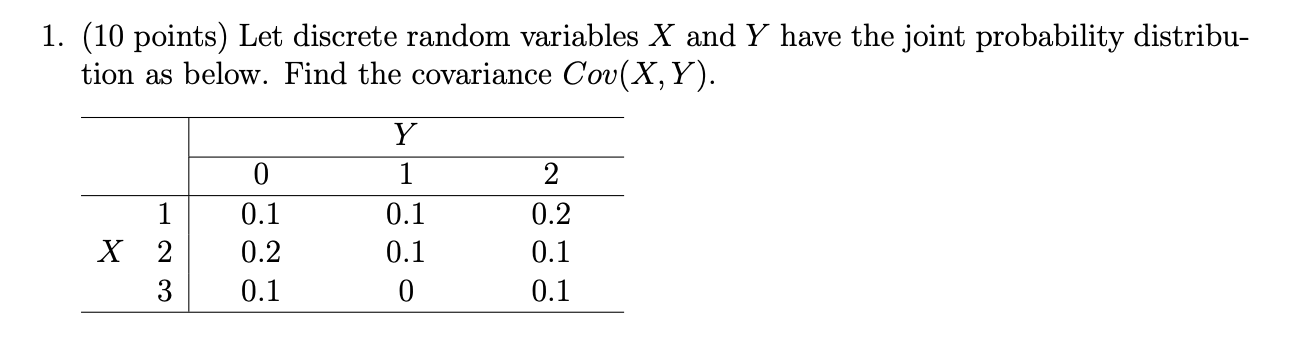 1. (10 points) Let discrete random variables X