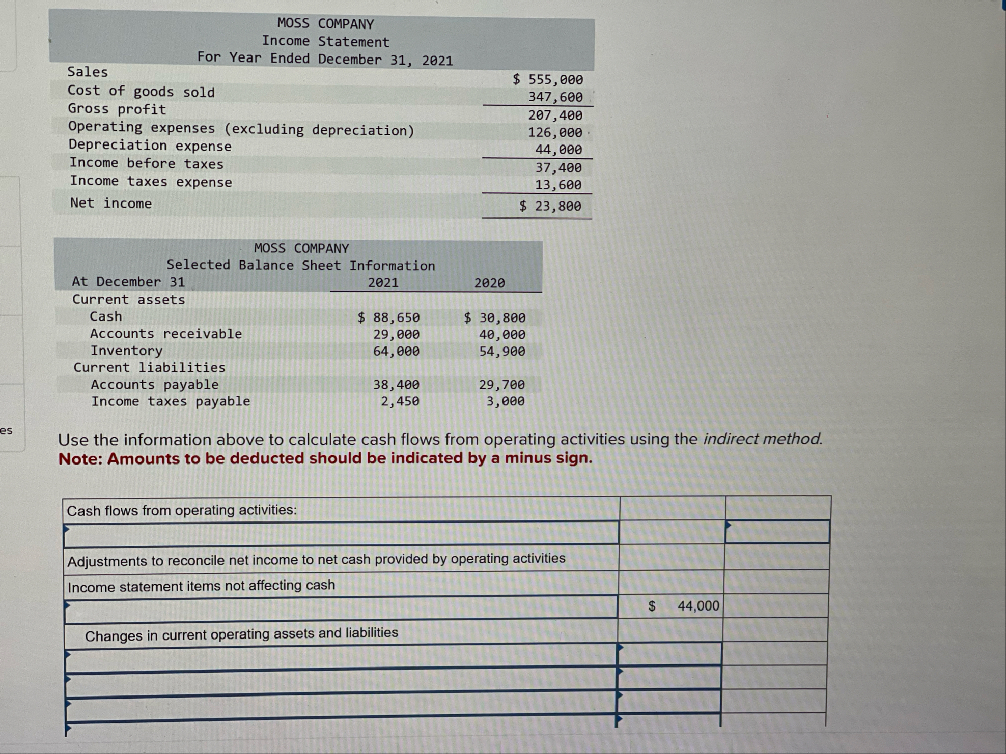 \ table [ [ \ table [ [ MOSS COMPANY ] , [ Income