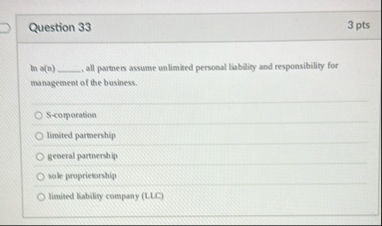 Question 3 3 3 pts In a ( n ) all partmers assume