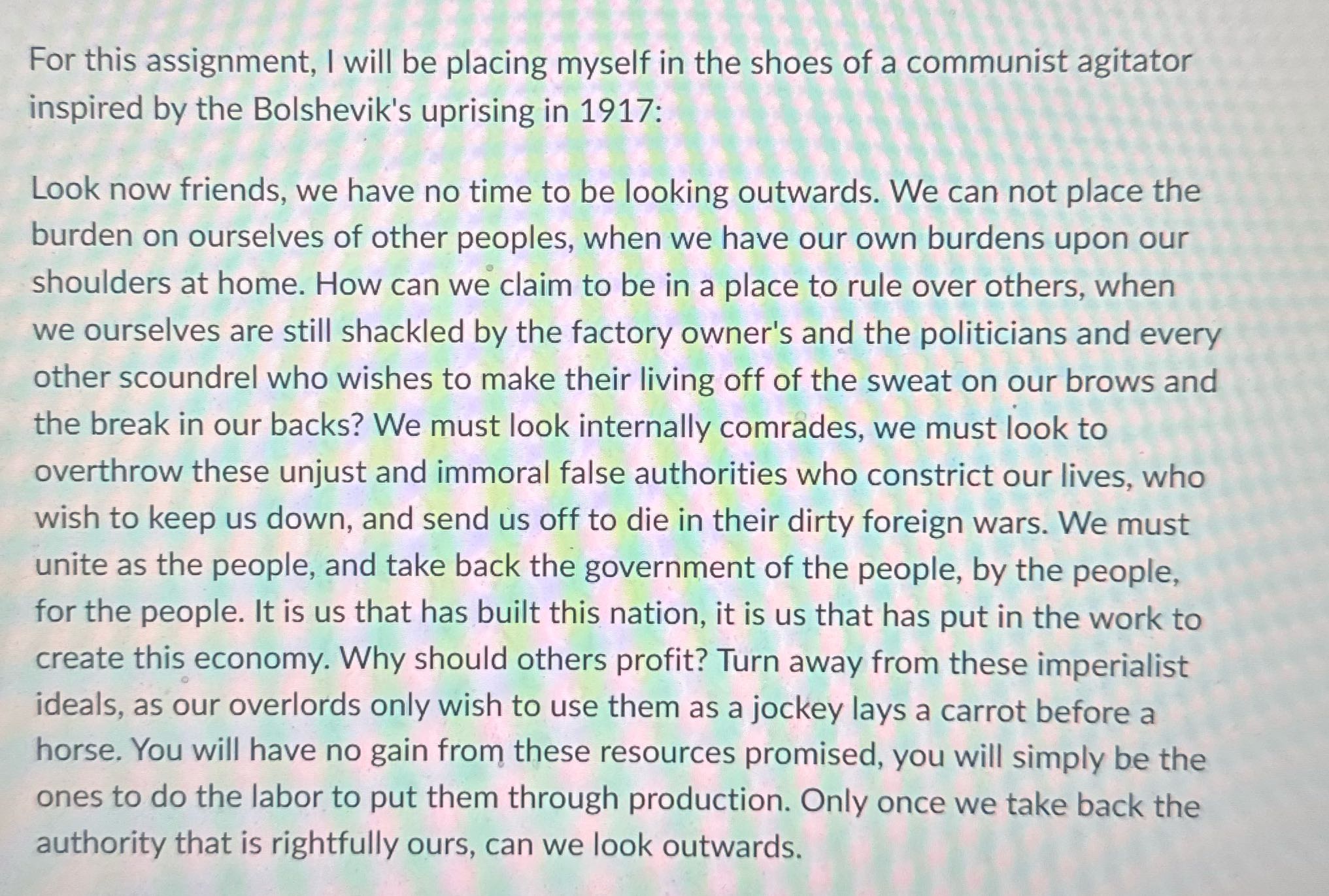 For this assignment, | will be placing myself in