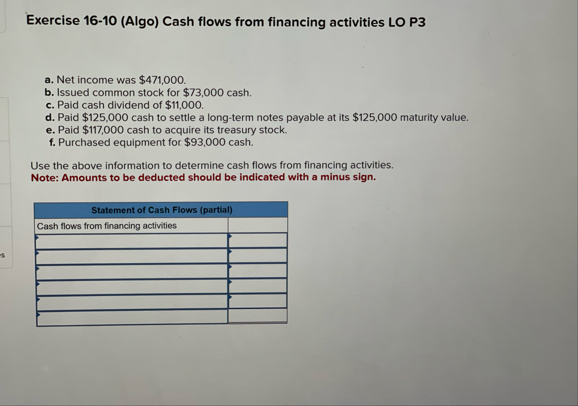 Exercise 1 6 - 1 0 ( Algo ) Cash flows from