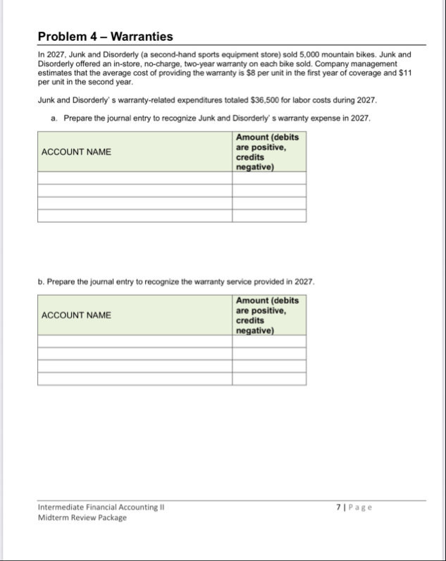 Problem 4 - Warranties In 2 0 2 7 , Junk and