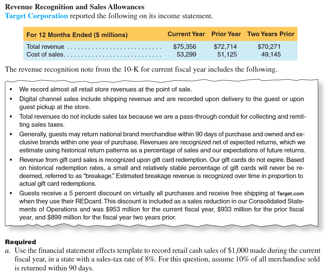 Required a . Use the financial statement effects