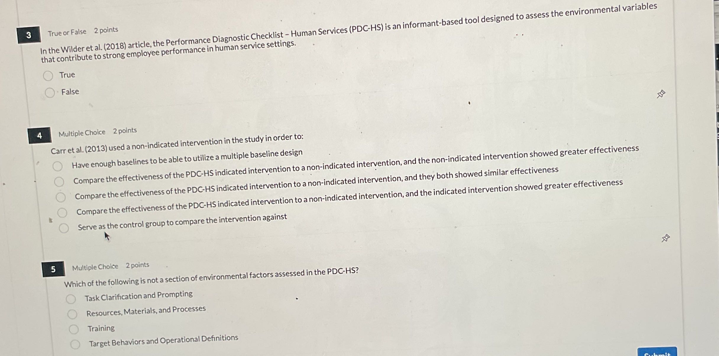 3 True or False 2 points In the Wilder et al.