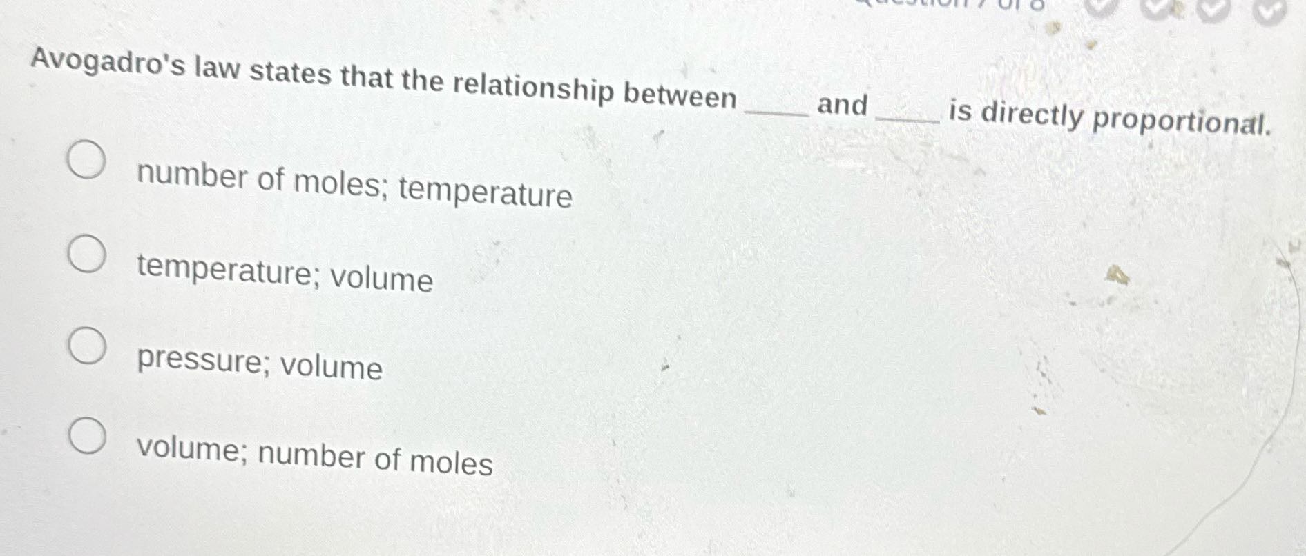 V Avogadro's law states that the