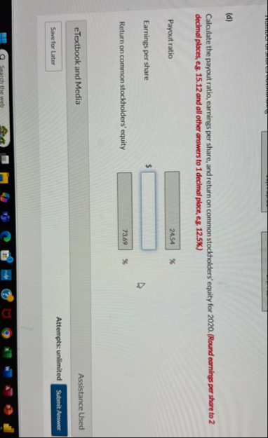 Calculate the earnings per share for 2 0 2 0 . (