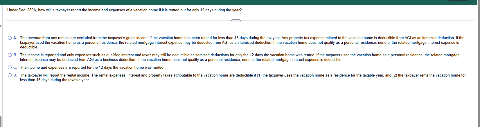 Under Sec. 2 8 0 A , how will a taxpayer report