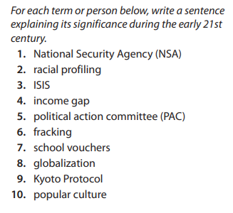 . For each term or person below, write a sentence