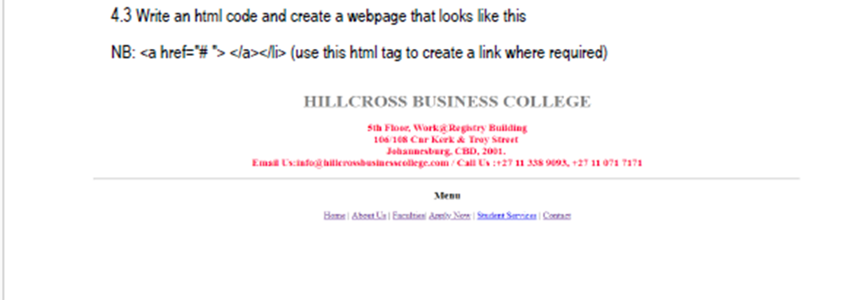 4.3 Write an html code and create a webpage that