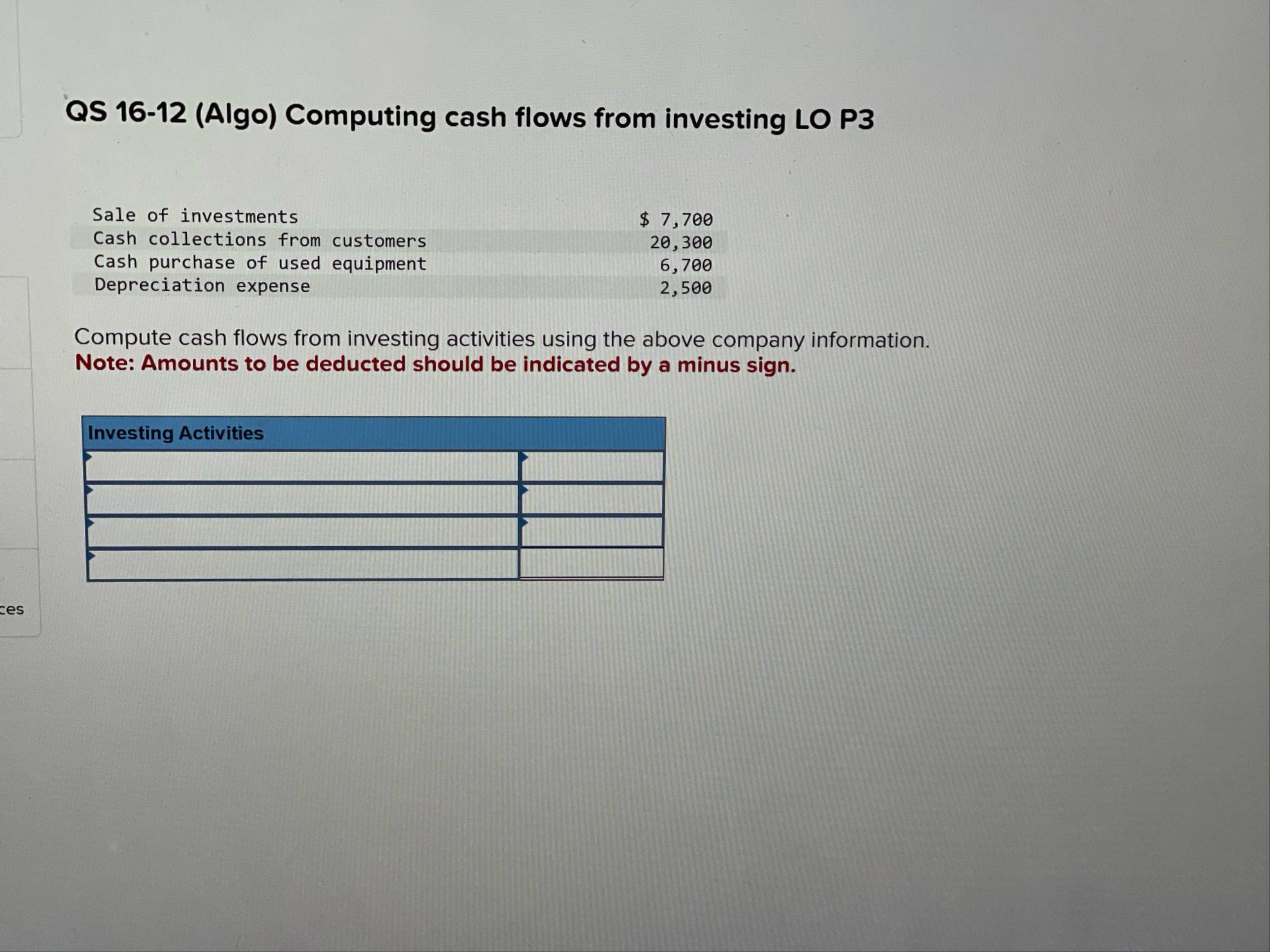 QS 1 6 - 1 2 ( Algo ) Computing cash flows from