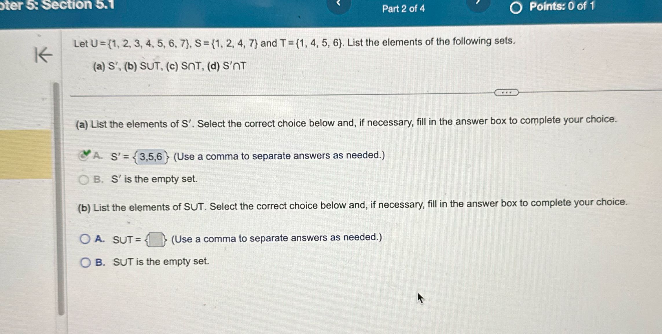 Soe ois er oN om Let U={4, 2, 3, 4, 5, 6, 7},