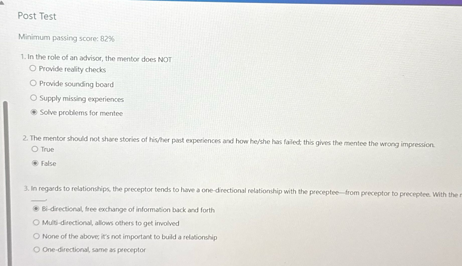 Post Test Minimum passing score: 82% 1. In the