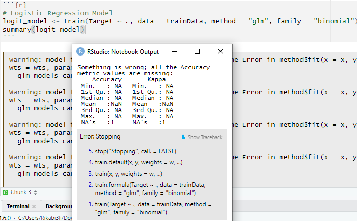 Fix the error {r } # Logistic Regression Model