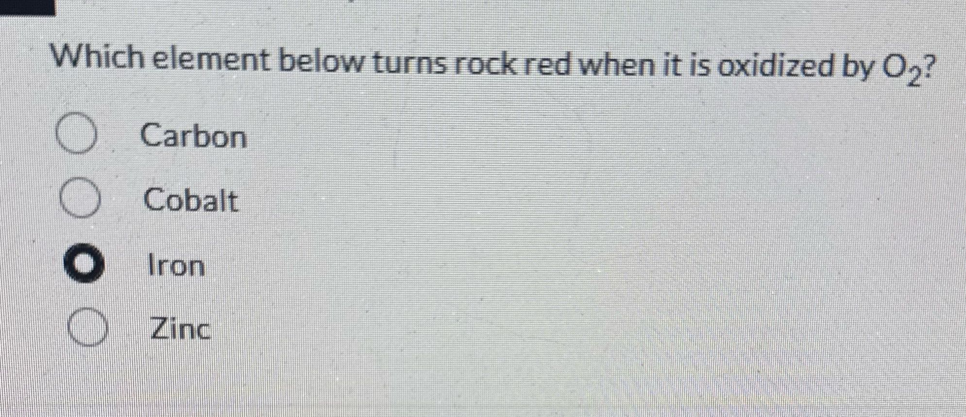 Which element below turns rock red when it is