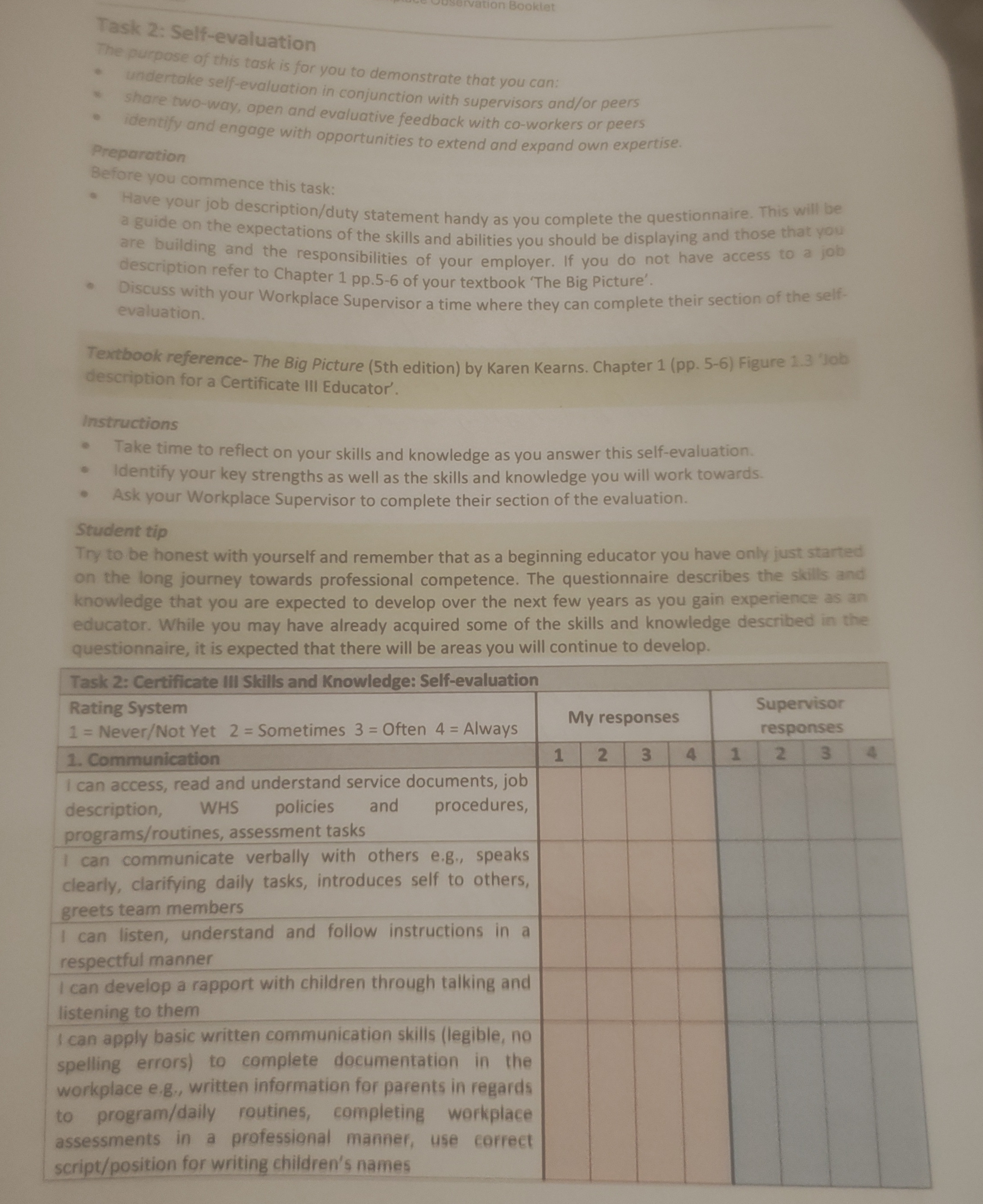 Task 2: Self-evaluation The purpose of this task