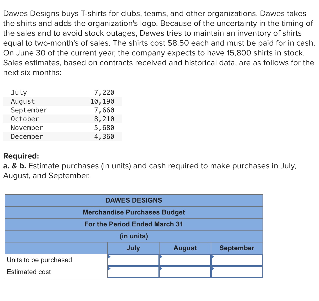 8 . Dawes Designs buys T - shirts for clubs,
