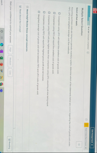 1 5 of 2 6 Concepts completed Due in less than 4
