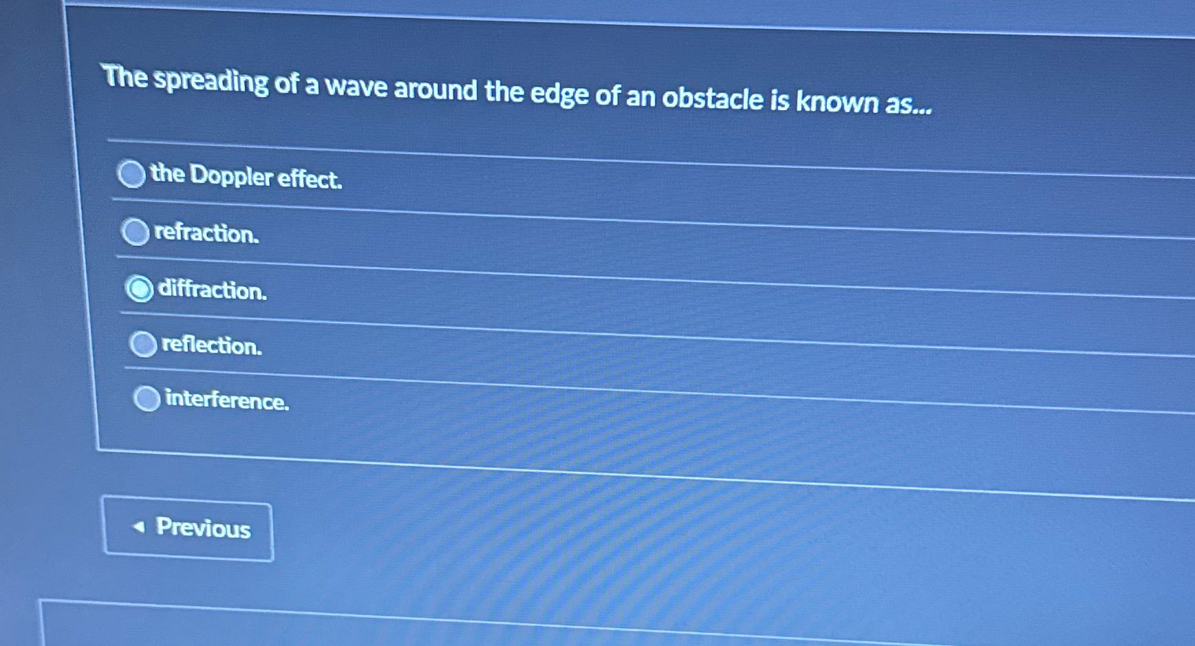 The spreading of a wave around the edge of an