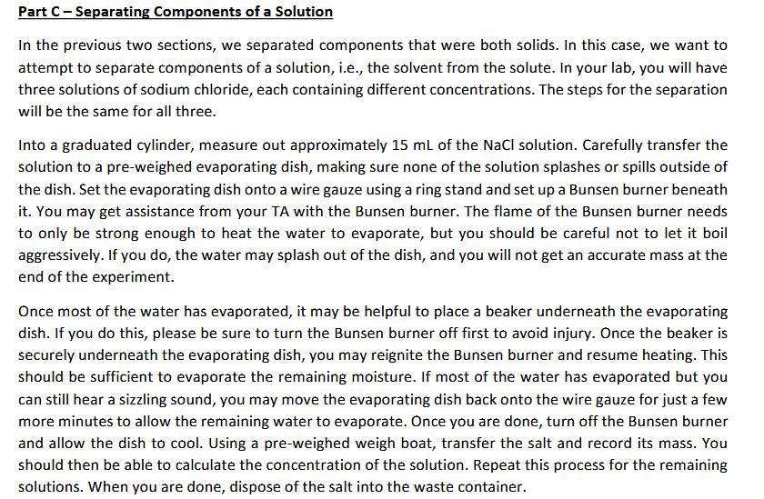 need procedure part Part C Separating Components