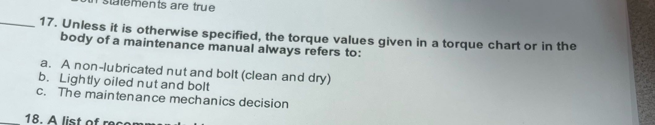 Statements are true 17. Unless it is otherwise