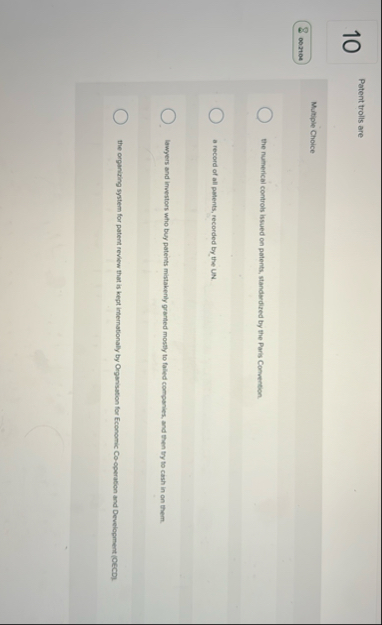 1 0 Patent trolls are Multiple Choice 0 0 . 2 7 0