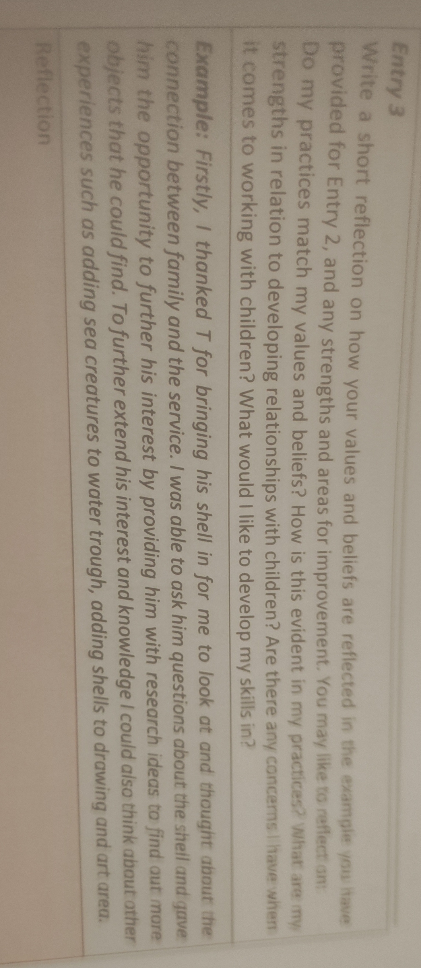 Entry 3 Write a short reflection on how your