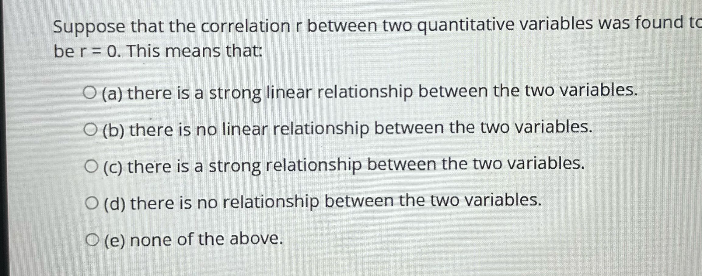 Suppose that the correlation r between two