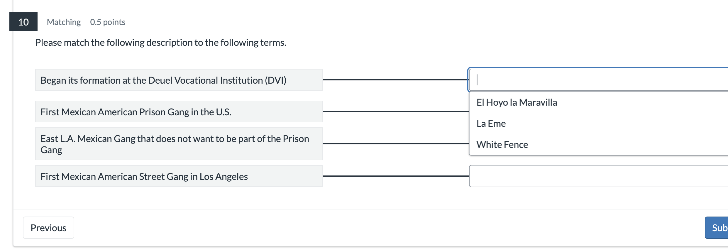 correct 10 Matching 0.5 points Please match the