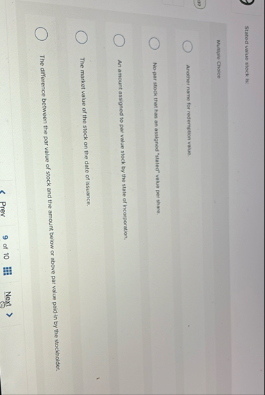 Stated value stock is: Multiple Choice Another