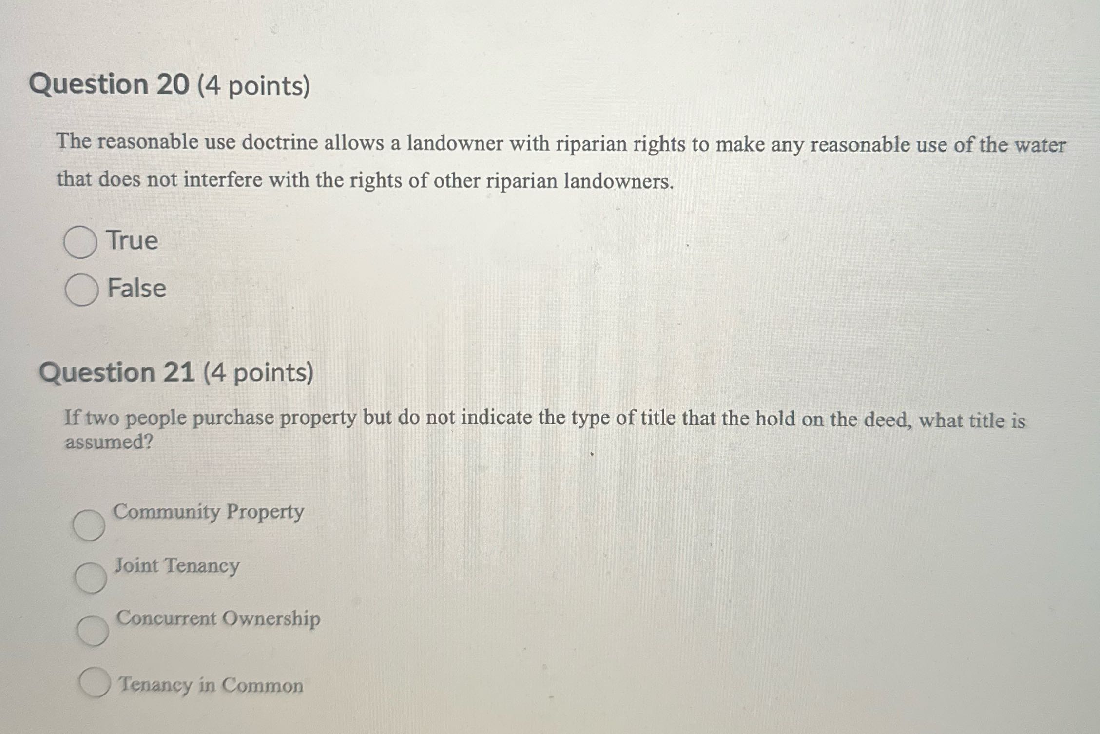 Question 20 (4 points) The reasonable use