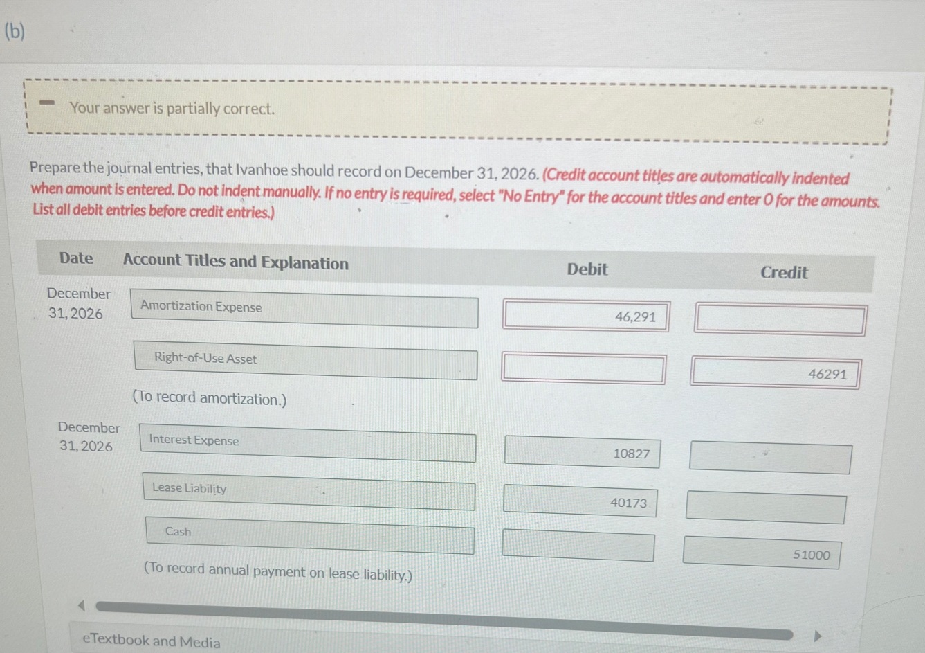 ( b ) Your answer is partially correct. Prepare