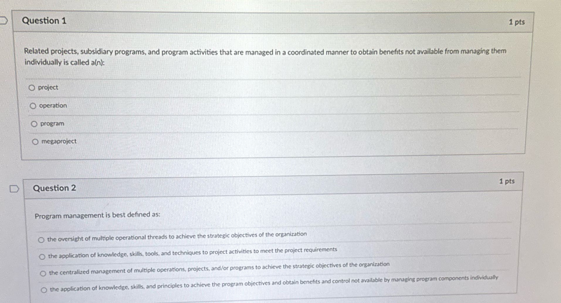 Question 1 1 pts Related projects, subsidiary