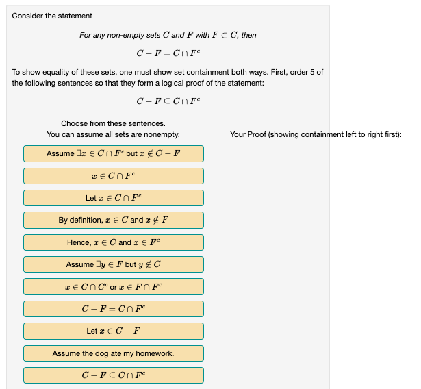 Consider the statement For any non-empty sets C