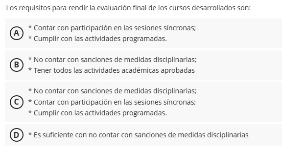 Los requisites para rendir la evaluation final de