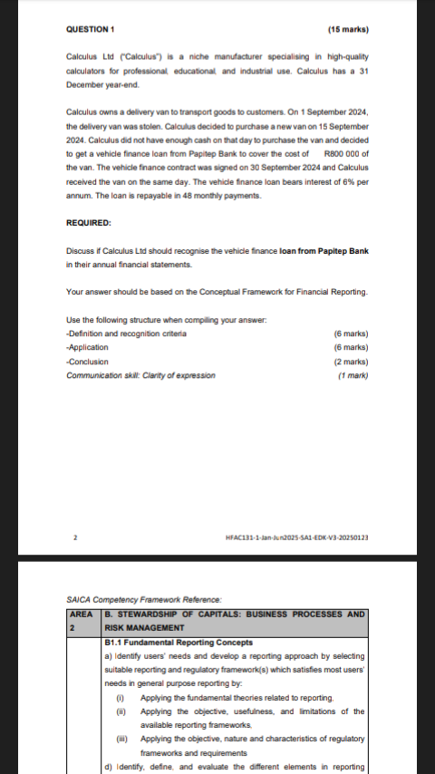 QUESTION 1 (15 marks) Calculus Lid (Calculus") is