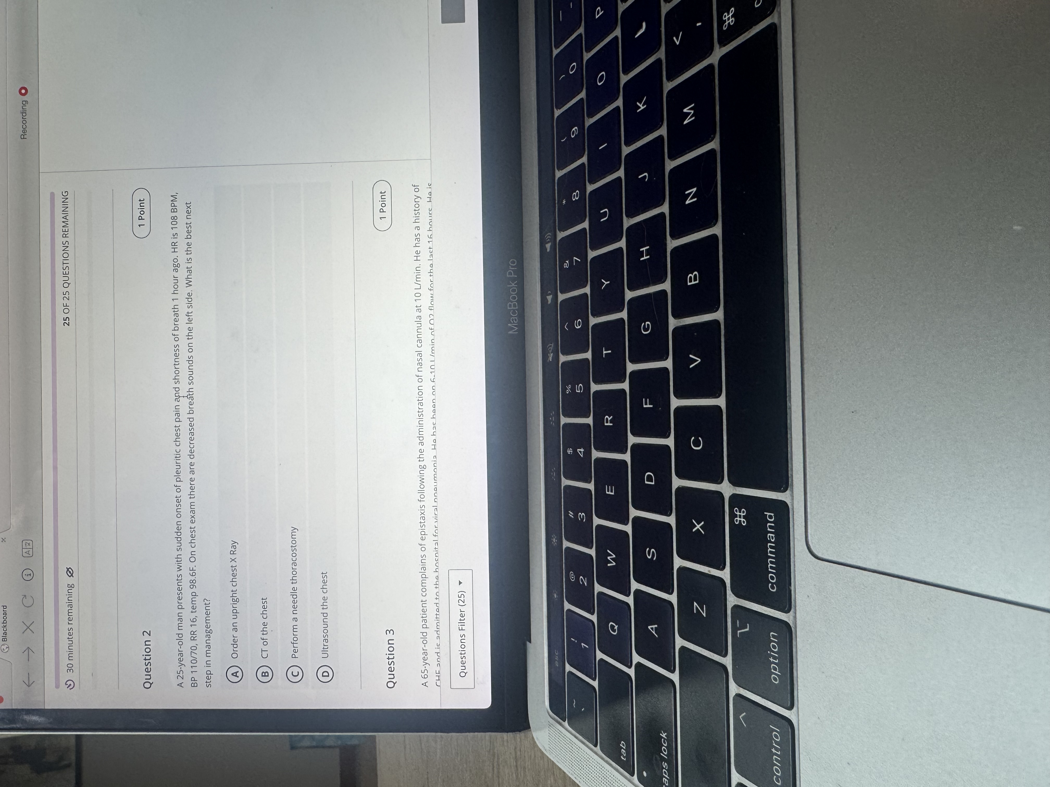 Answer Blackboard < - X C @ AZ Recording 30