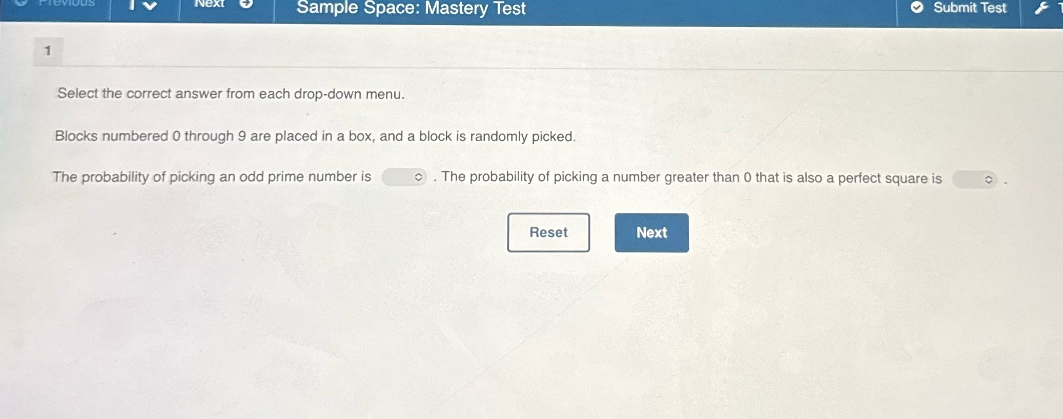 a7 eS, ample Space: Mastery Test SubmitTest