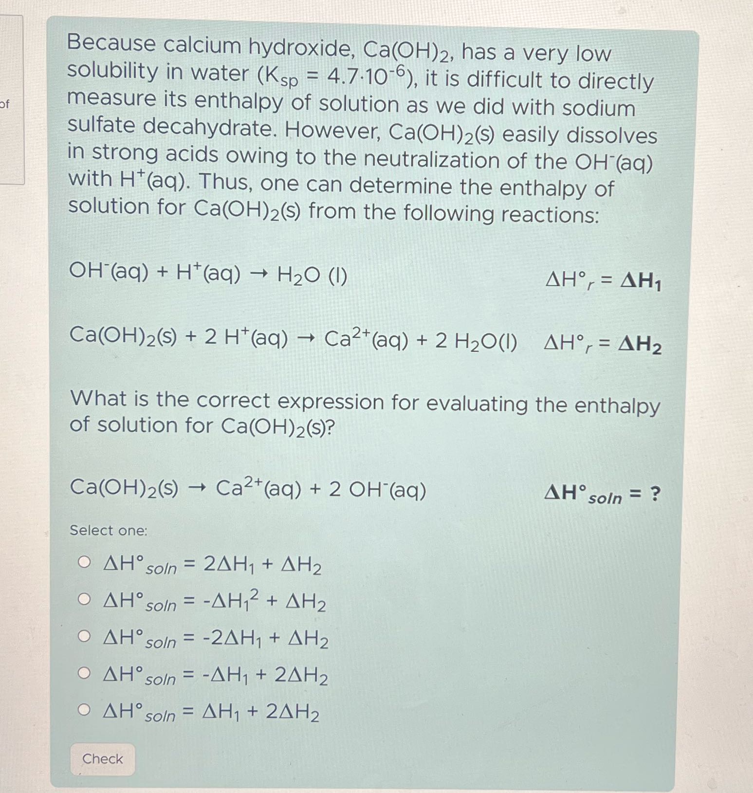 What's the answer Because calcium hydroxide,