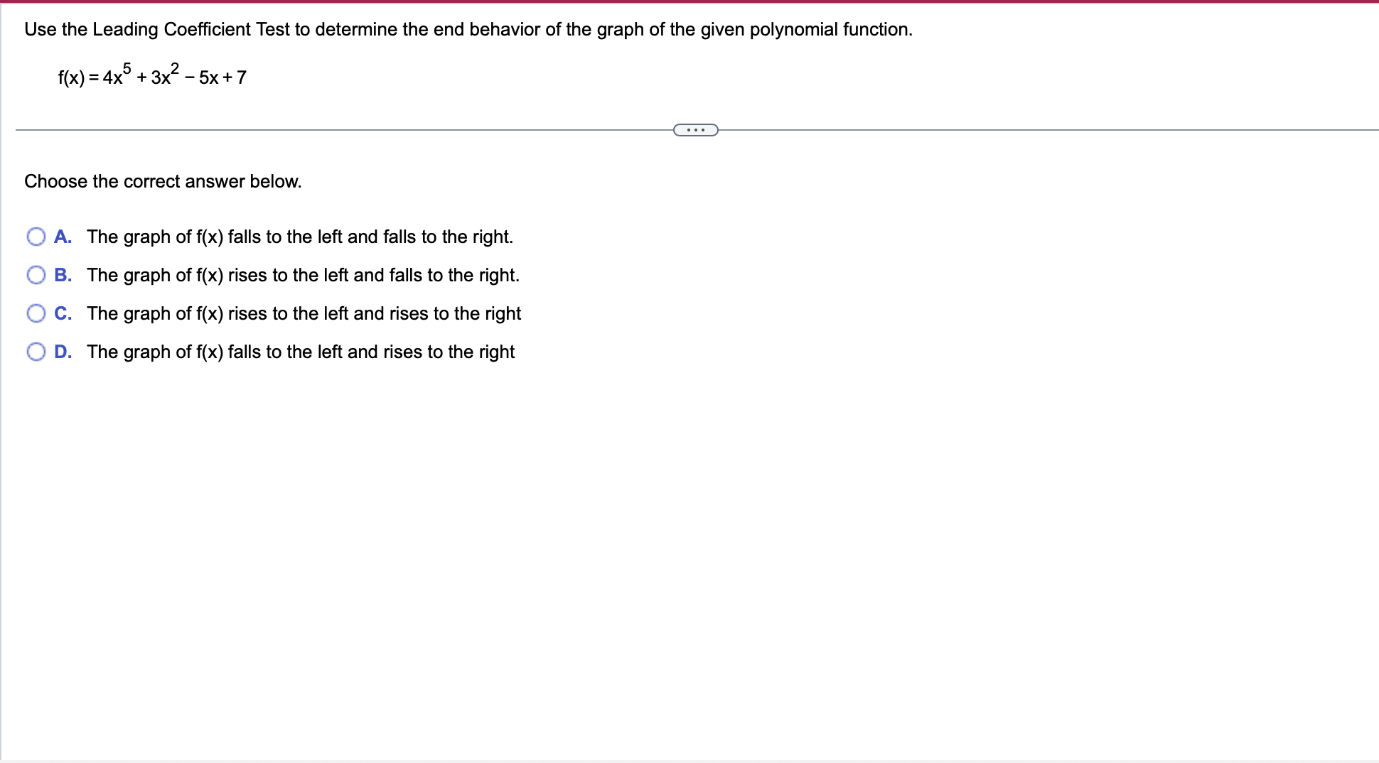 Use the Leading Coefficient Test to determine the