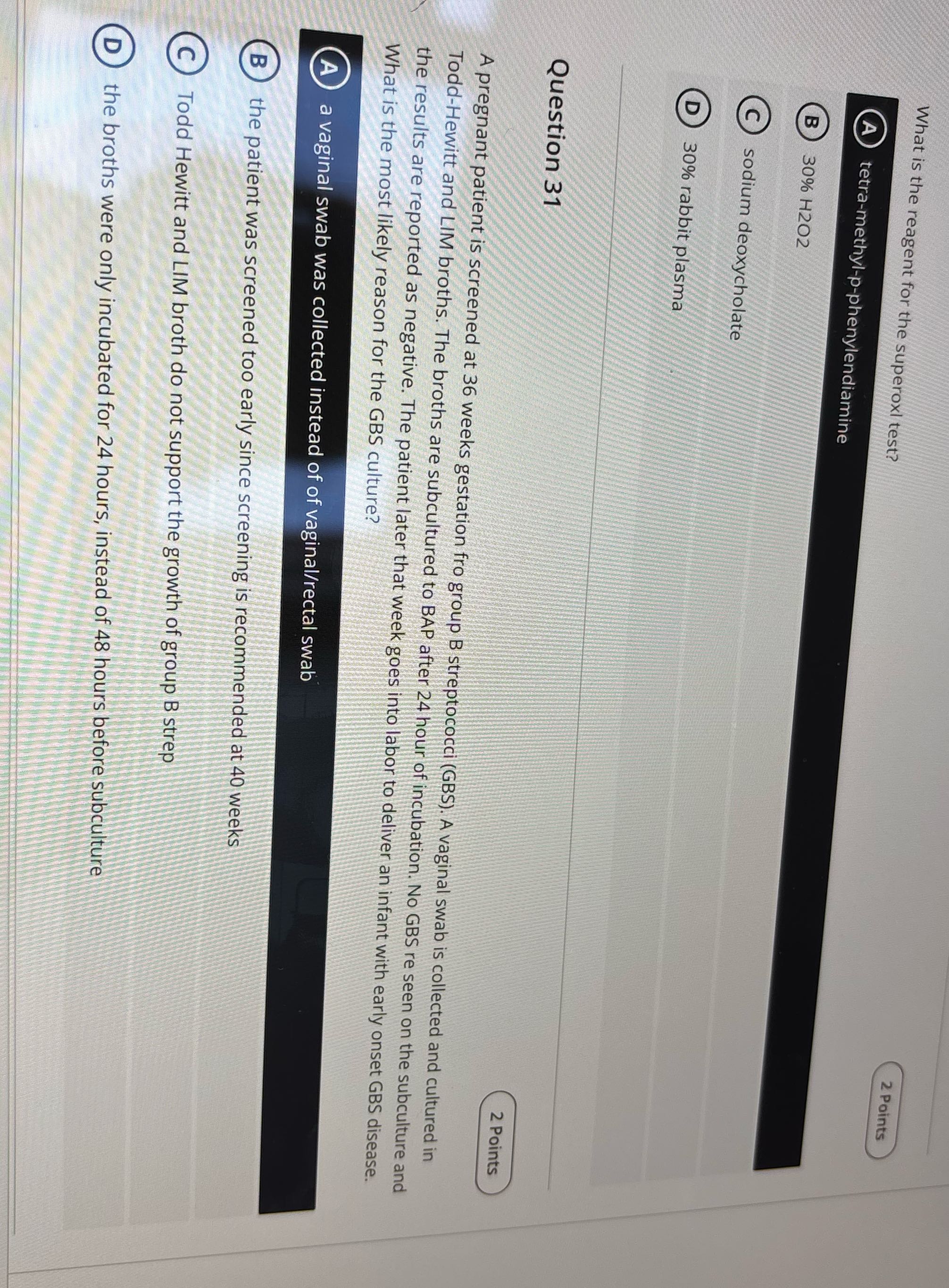 2 Points What is the reagent for the superoxi