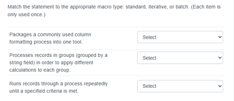 Match the statement to ihe appropriate macro