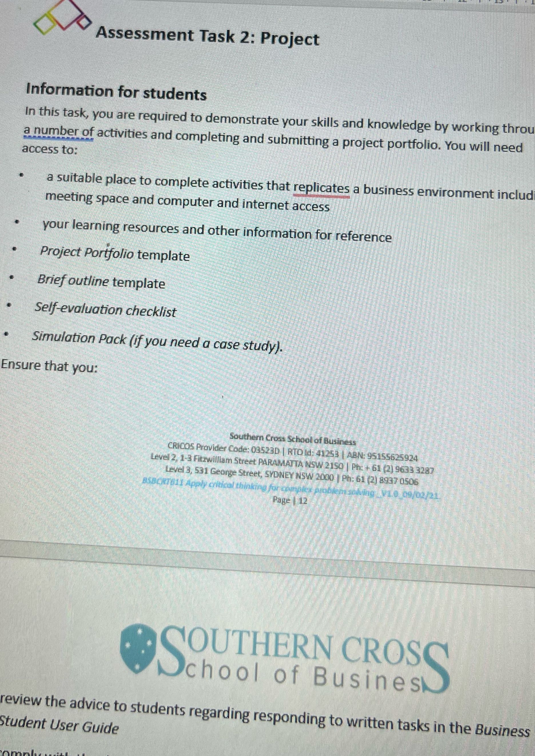 Assessment Task 2: Project Information for