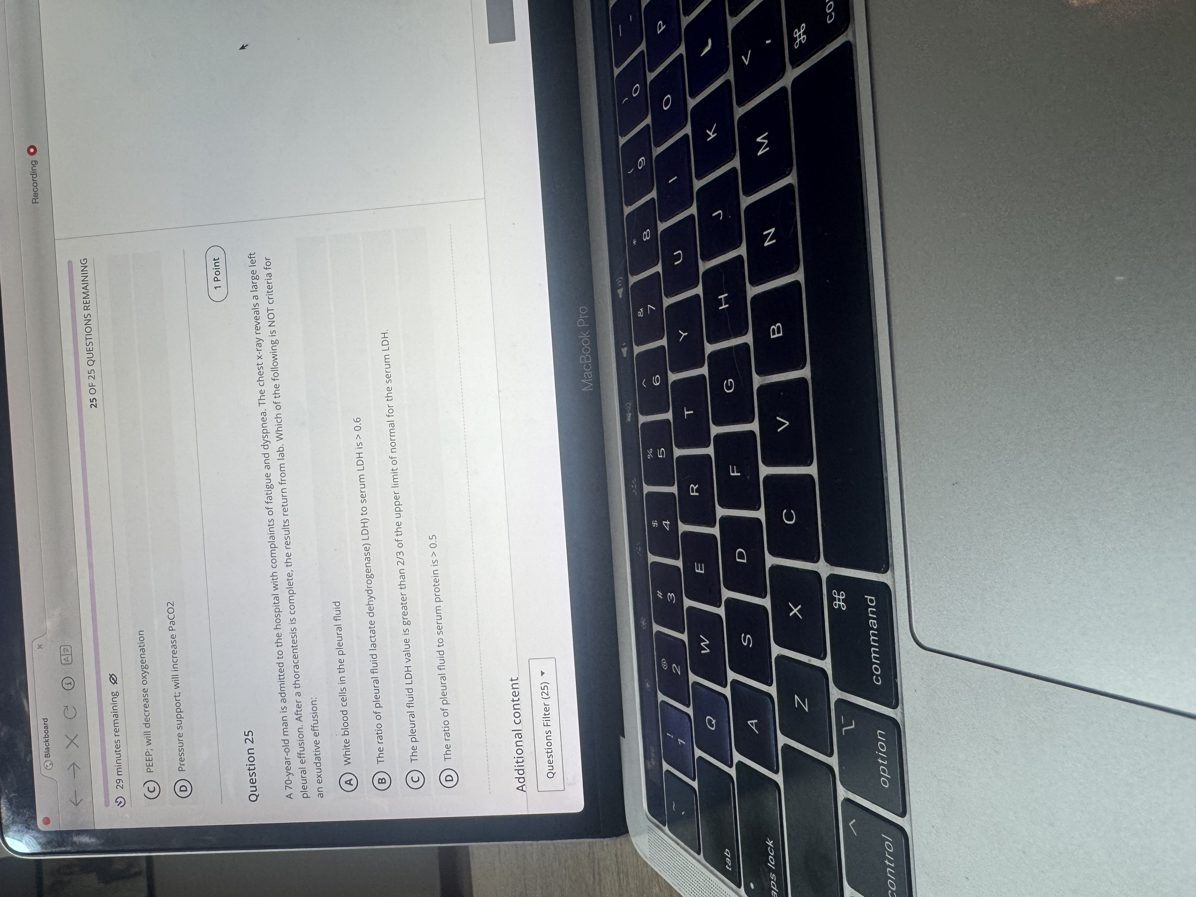 Answer Blackboard * F - X C @ A F Recording O 29