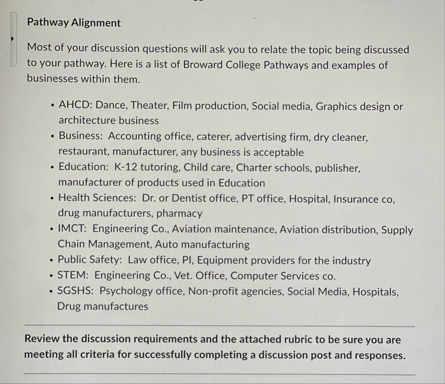 Pathway Alignment Most of your discussion