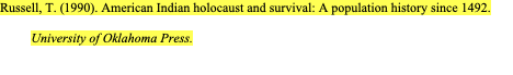 Russell, T. (1990). American Indian holocaust and