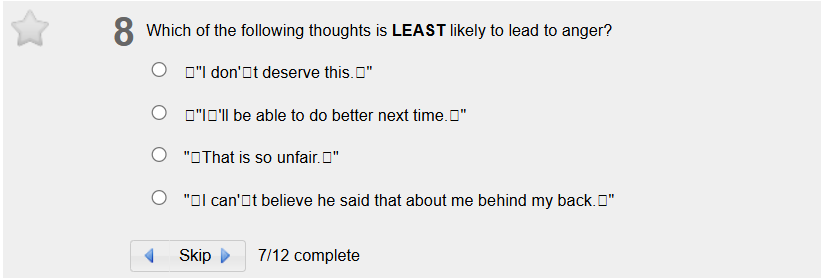 answer 8 Which of the following thoughts is LEAST