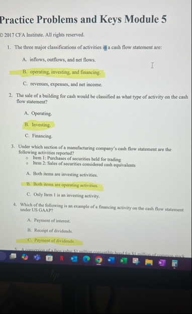 Practice Problems and Keys Module 5 2 0 1 7 CFA